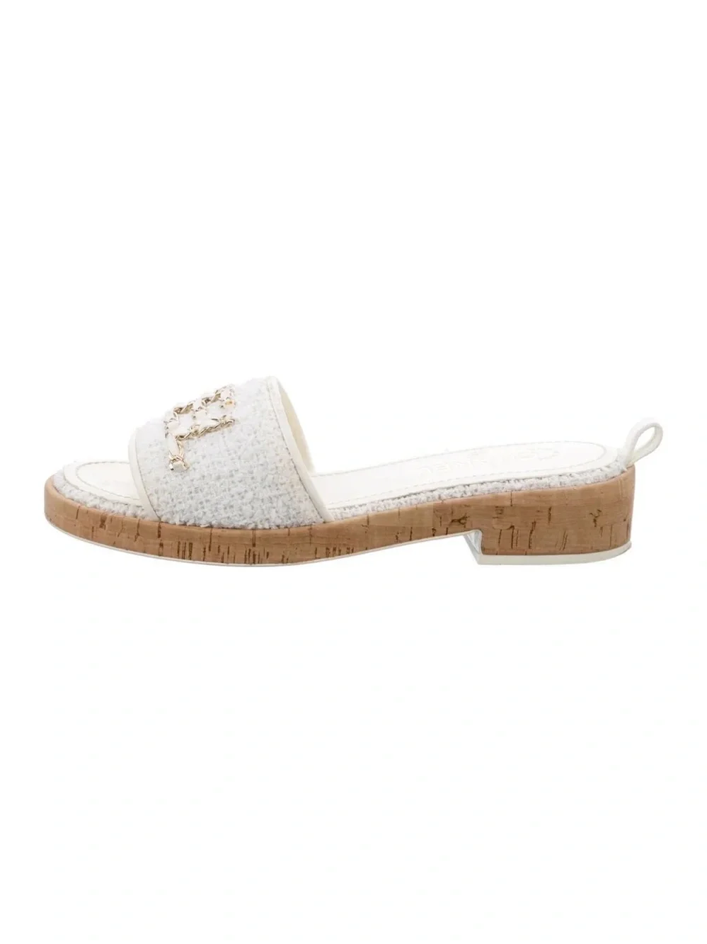 CHANEL White Tweed Sandals 41